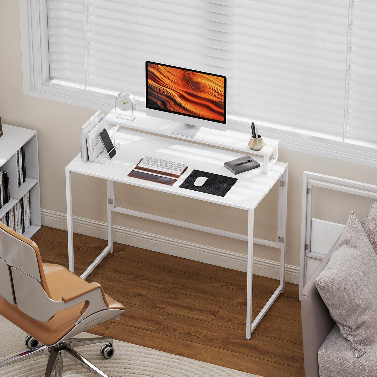 SCHREIBTISCH Klappbar Computertisch mit Monitorhalterung, 100 x 48 x 87,5 cm - Weiß, Holzwerkstoff/Metall (100/48/87.5cm) - HOMCOM