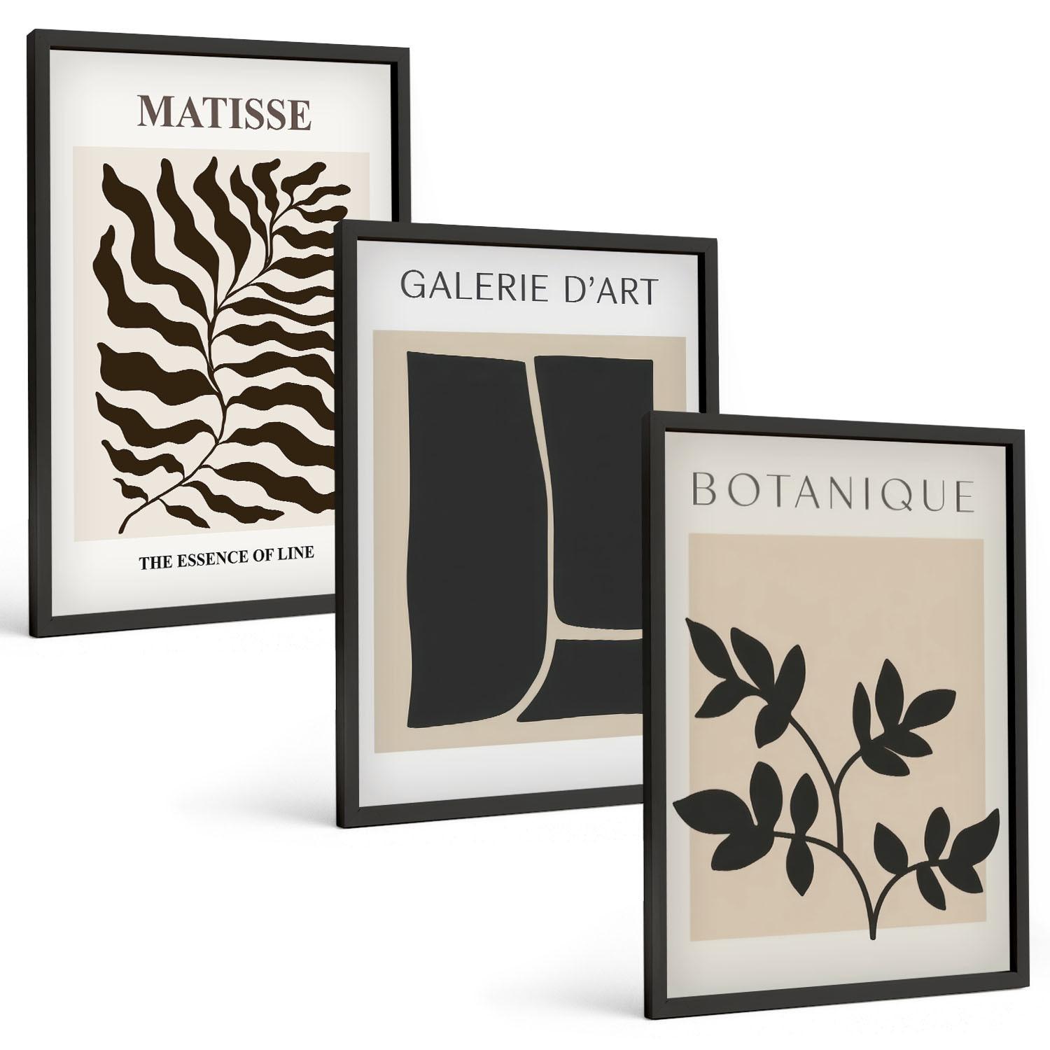 BILDER SET 3er Set - 40x60 cm Schwarzer Rahmen - Minimalistische Pflanzenposter - Schwarz, Kunststoff (40/60cm) - TULUP