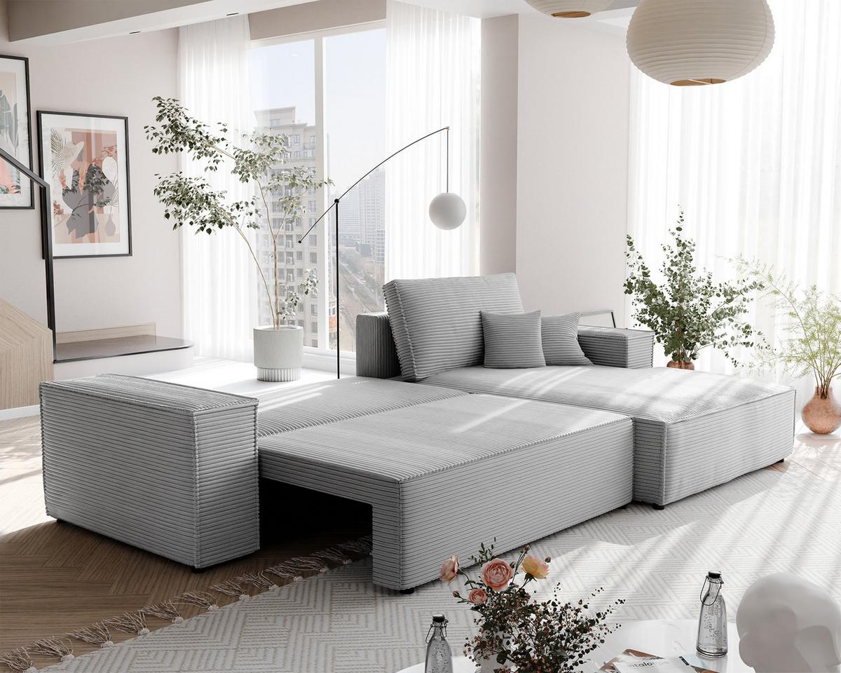 ECKSOFA NOVA Rechts mit Schlaffunktion und Bettkasten Hellgrau - Hellgrau, Kunststoff/Textil (294/185cm) - Idohome