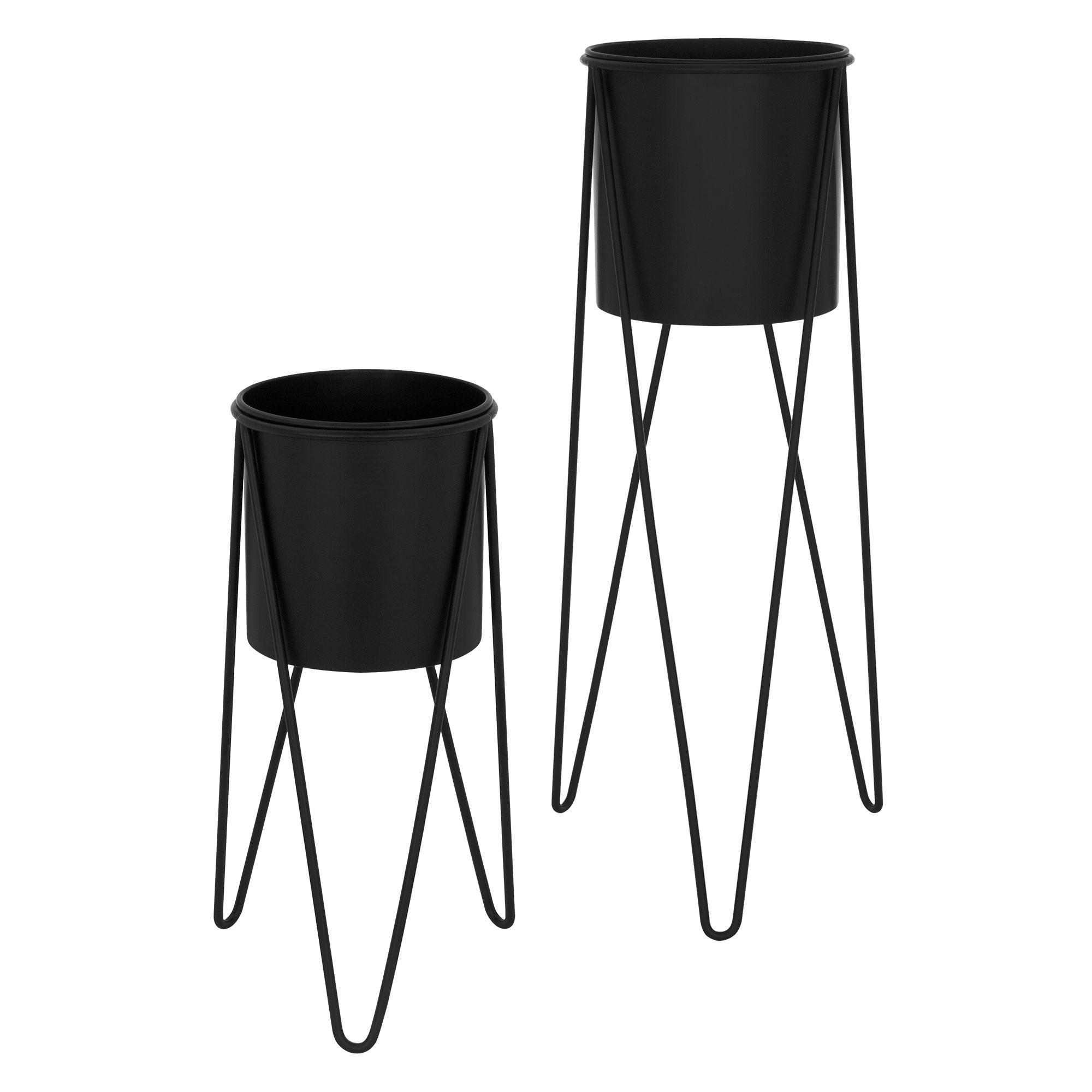 BLUMENSTÄNDER 2er Set Schwarz 27x27x48,5 cm/35,5x34x75 cm aus Stahl - Schwarz, Metall (35.5/34/57cm) - ML-DESIGN