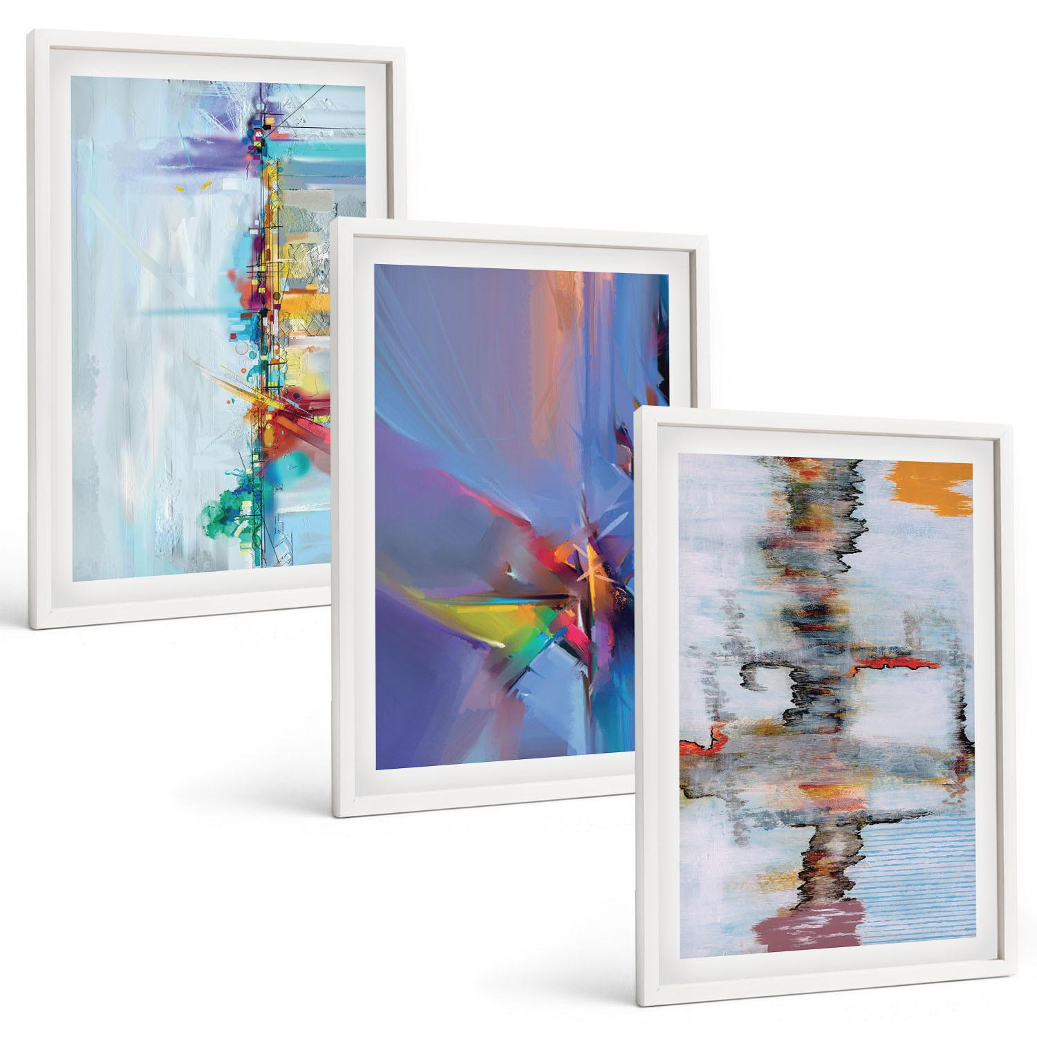 BILDER SET 3er Set - 40x60 cm Weißer Rahmen - Abstrakte Gemäldekompositionen - Weiß, Kunststoff (40/60cm) - TULUP