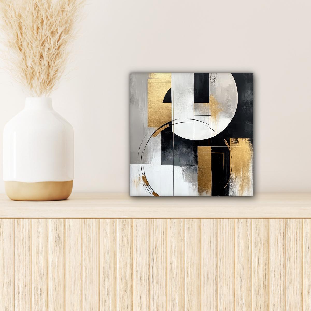 LEINWANDBILD Abstrakt - Gold - Silber - Formen - Ästhetik Deko Wohnzimmer 20x20 cm - Multicolor, Textil (20/20cm) - MuchoWow