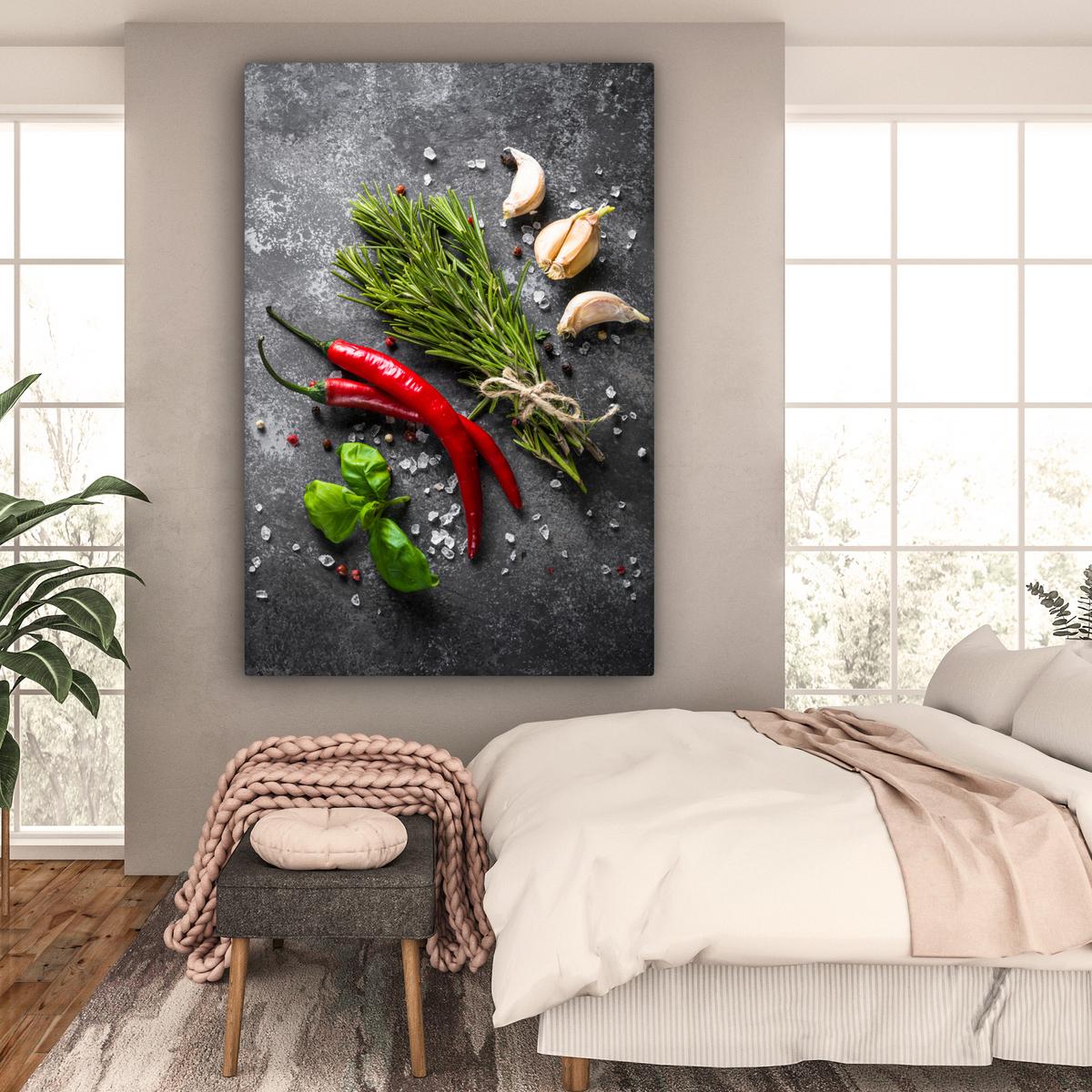 LEINWANDBILD Pfeffer - Kräuter - Gewürze - Beton Deko Groß 90x140 cm - Dunkelgrau, Textil (90/140cm) - MuchoWow