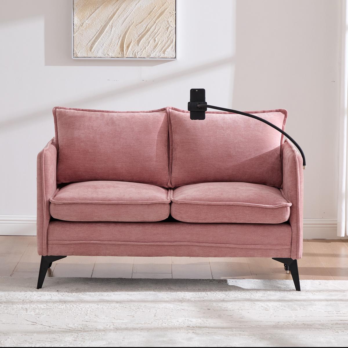 2-SITZER SOFA Chenille Mit Handy-Halter & Seitentaschen - Pink, Textil (127/66/69cm) - Urban Meuble