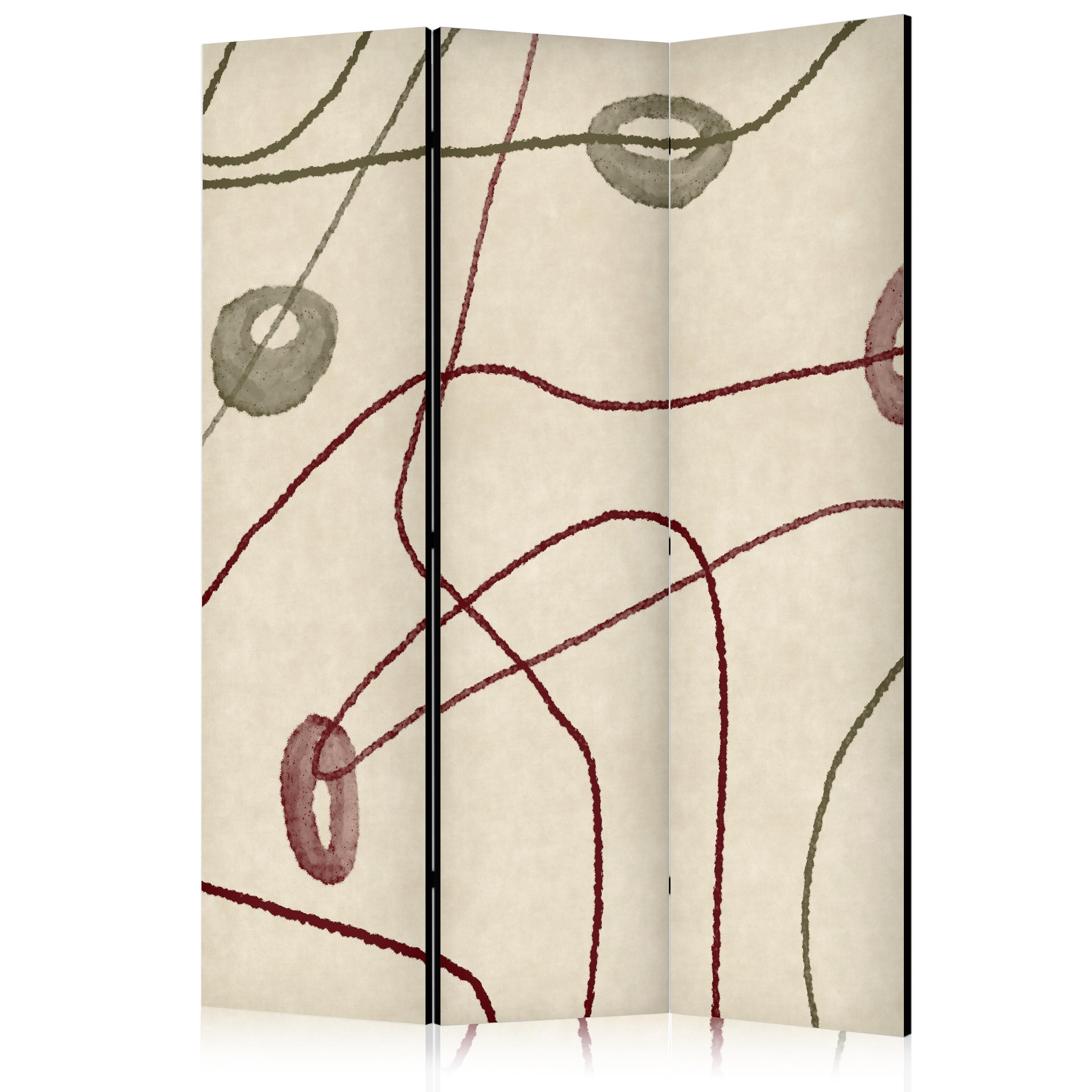 PARAVENT Akustik 3-tlg 135x172 cm Linien mit Kreisen Abstraktion - Beige, Holz/Textil (135/172/3cm) - Muralo