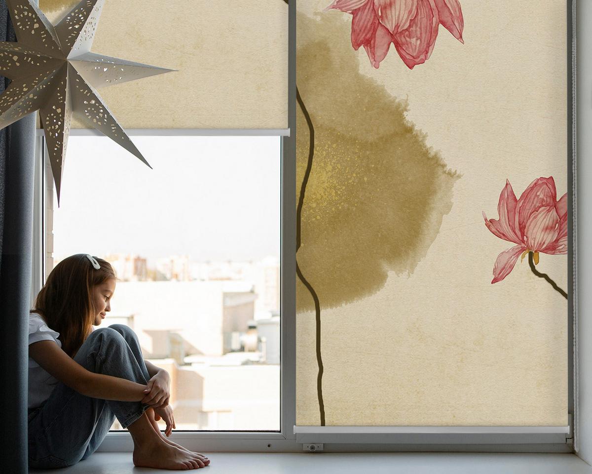 INNENROLLO - Fensterrollo - Rollo - 100x100 cm - Blumen - Braun, Kunststoff (100/100/0.5cm) - TULUP