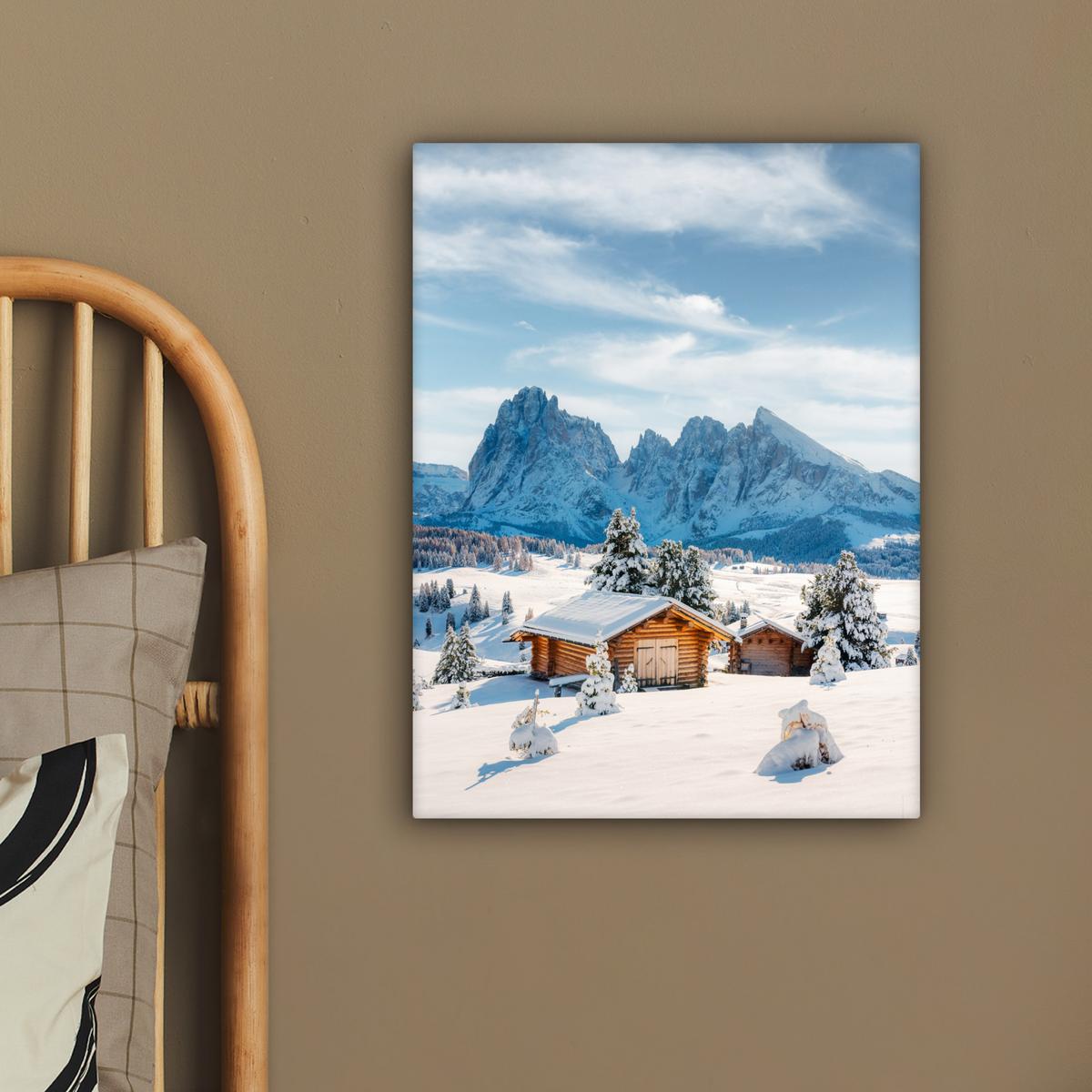LEINWANDBILD Winter - Hütte - Berge - Aussicht - Schnee Room Decor 30x40 cm - Eichefarben, Textil (30/40cm) - MuchoWow