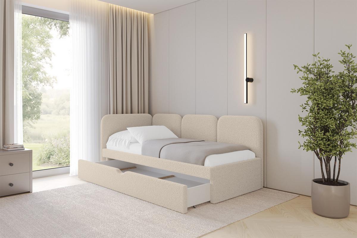 EINZELLBETT Jugendbett mit Bettkasten, Rechts - ALVY 90x200 Dunkelbeige - Taupe, Holzwerkstoff/Textil (90/200cm) - ALTDECOR