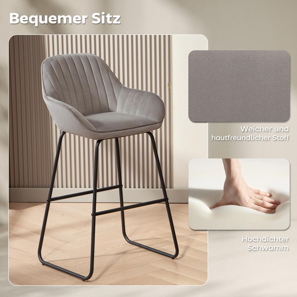 BARSTÜHLE Polyester Metall Grau - Grau, Textil/Metall (50.5/96/53cm) - HOMCOM