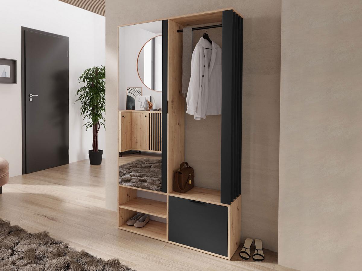 GARDEROBE Milo - Schwarz/Eiche Artisan, Holzwerkstoff/Kunststoff (100/190/33cm) - MIRJAN24