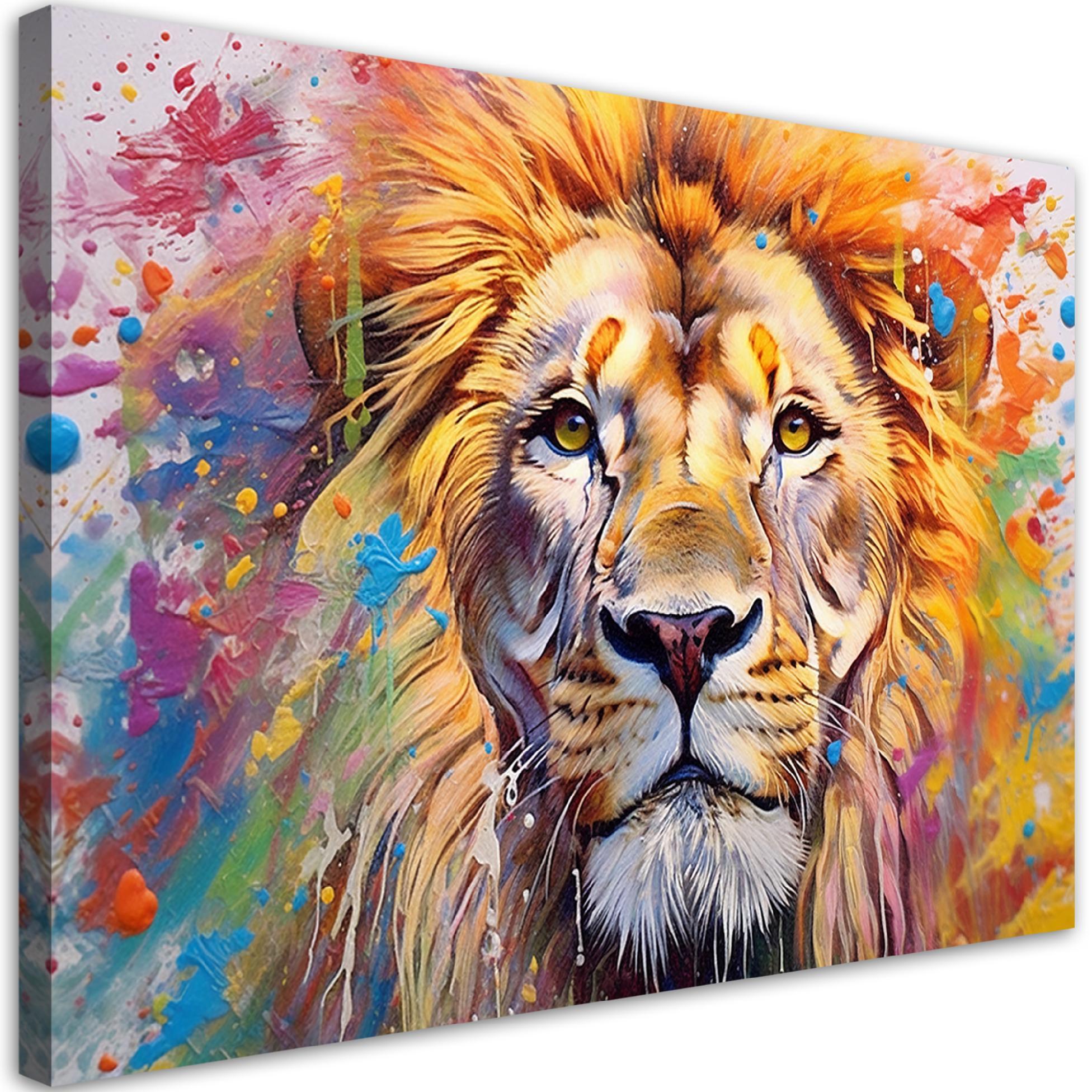 LEINWANDBILD Löwe Abstraktion Aquarell AI 120x80cm - Multicolor, Textil (120/80cm) - Feeby