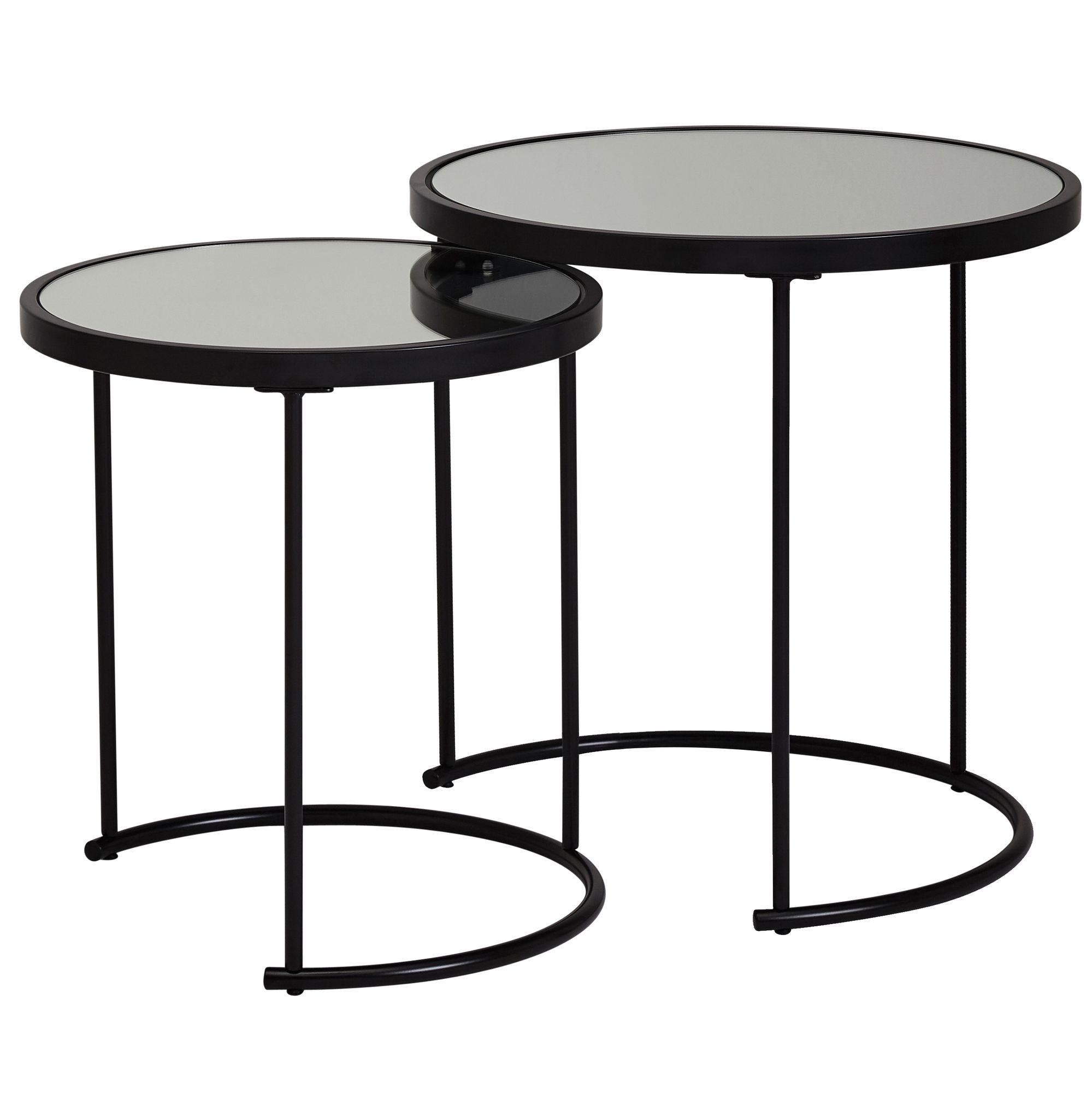 BEISTELLTISCH Set – rund, Spiegelglas schwarz, 2-teilig, Ø50x42 cm - Schwarz, Glas/Metall (50/50/50cm) - KADIMA DESIGN