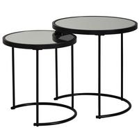 BEISTELLTISCH Set – rund, Spiegelglas schwarz, 2-teilig, Ø50x42 cm - Schwarz, Glas/Metall (50/50/50cm) - KADIMA DESIGN
