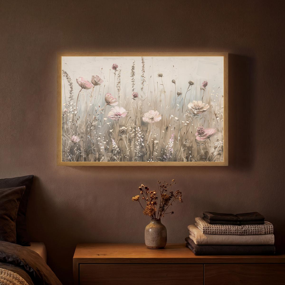 WANDLEUCHTE MIT AKKU Blumen - Rosa - Modern - Beige 60x40 cm - Altrosa, Holzwerkstoff (60/40/8cm) - OnlyWow