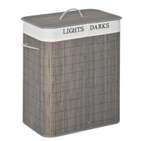 WÄSCHEKORB schmal mit Deckel 100L, Badezimmer, Bambus, Grau - Grau, Naturmaterialien (32/63/52cm) - HOMCOM