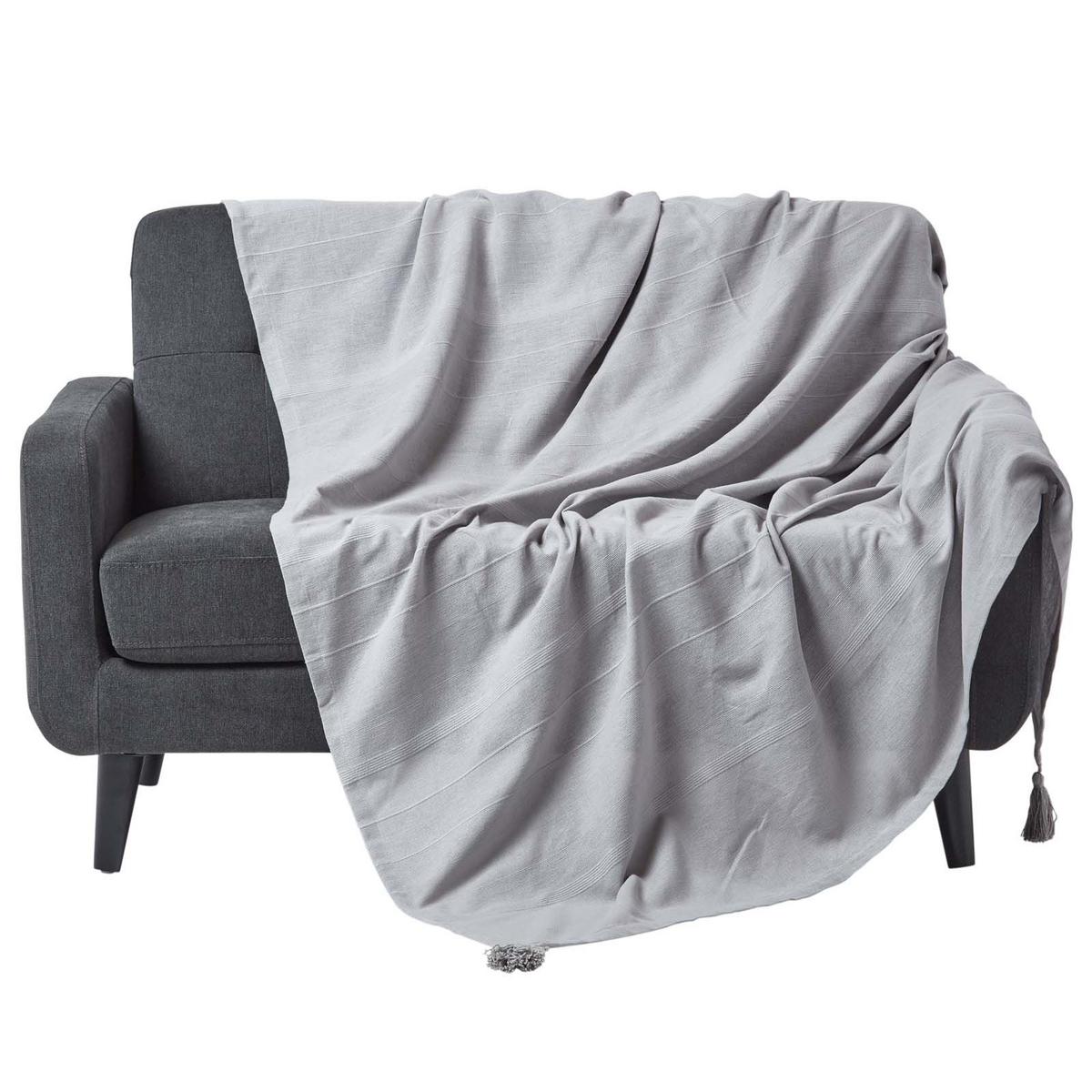 ÜBERWURF Rajput 225/255 cm, 100% Baumwolle - Hellgrau, Textil (225/255cm) - Homescapes