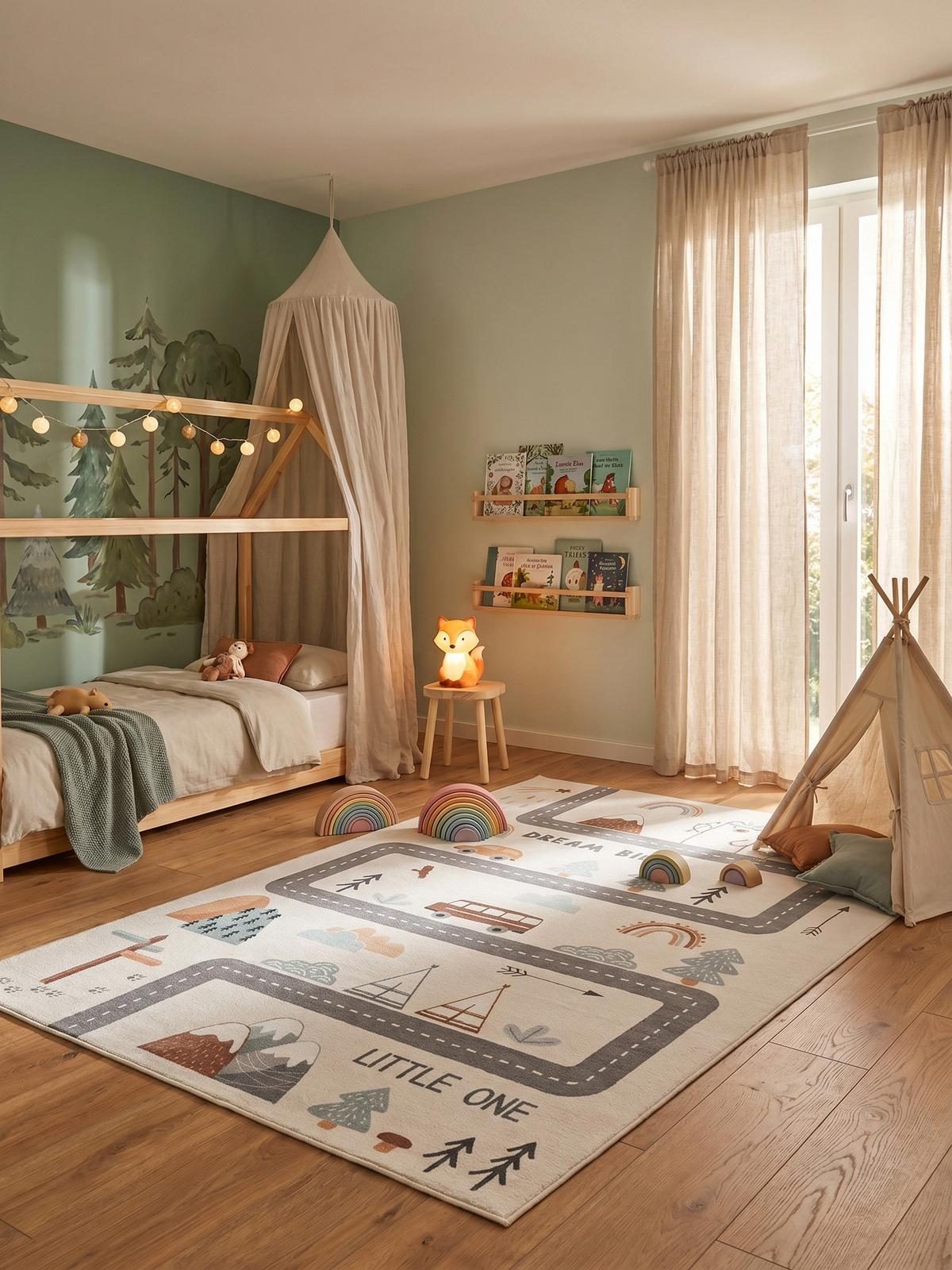 SPIELTEPPICH Waschbar TINO in Creme, mit Straßenkarten-Motiv, 80 x 150 cm - Beige, Textil (150/80cm) - KADIMA DESIGN