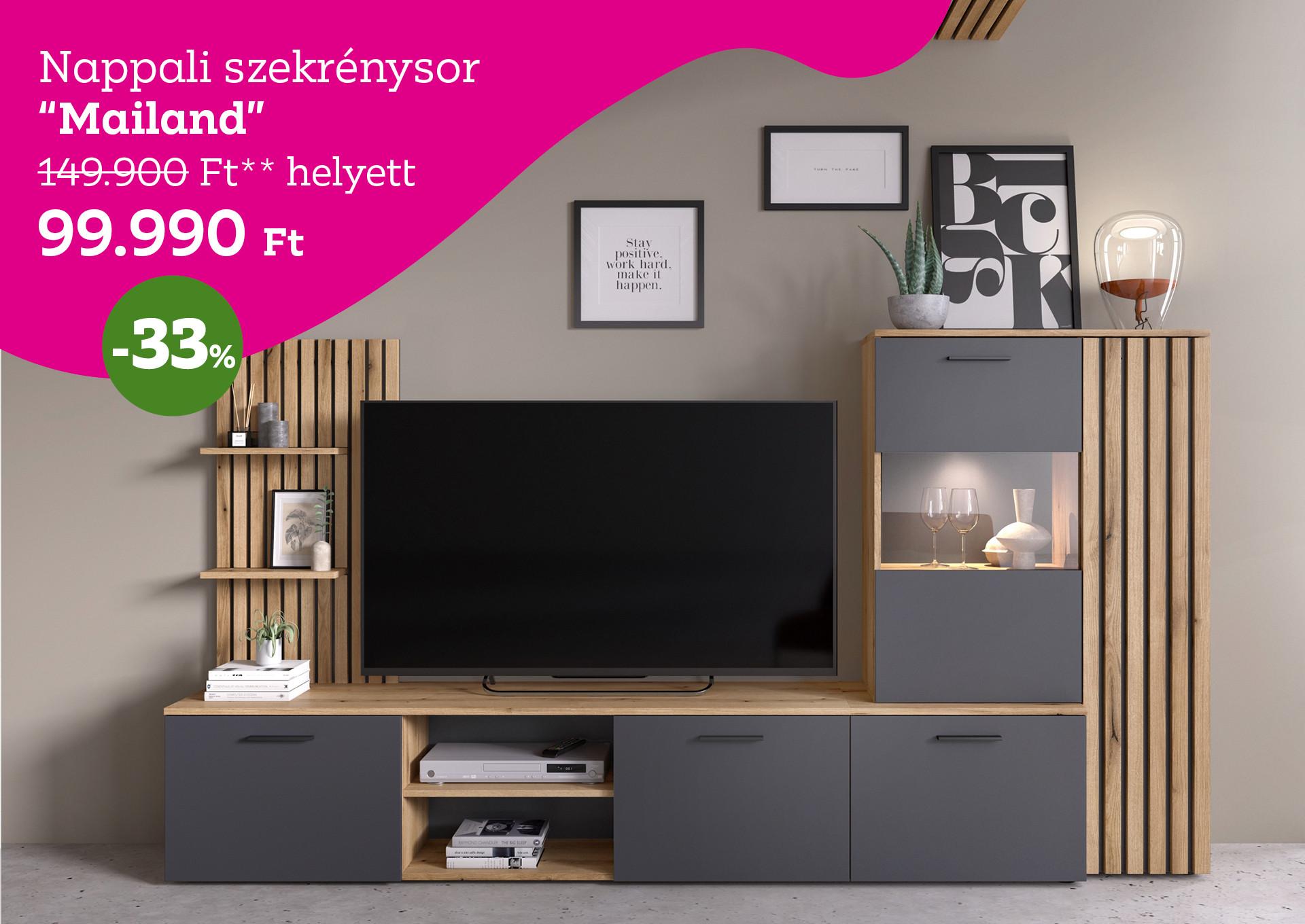 Nappali szekrénysor Mailand 149900 Forint helyett 99990 Forint, kedvezmény mértéke 33%