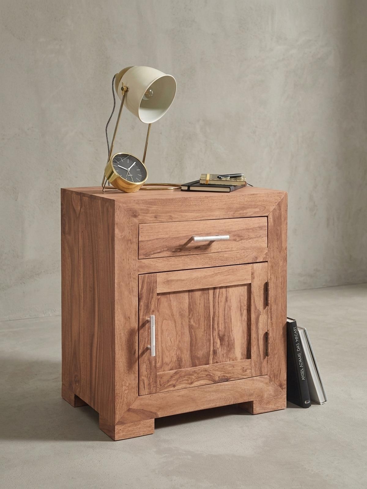 NACHTTISCH Massivholz Schublade Tür Landhausstil, Beige 50x40x60 cm - Beige, Holz/Metall (50/60/40cm) - KADIMA DESIGN