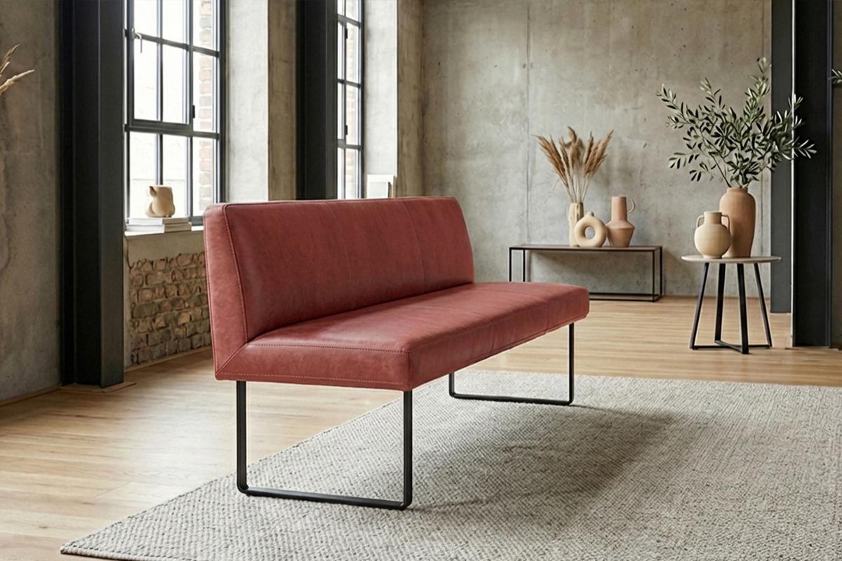 ESSZIMMERBANK ELEEN Rot Leder - Rot, Leder (223/85/69cm) - KAWOLA