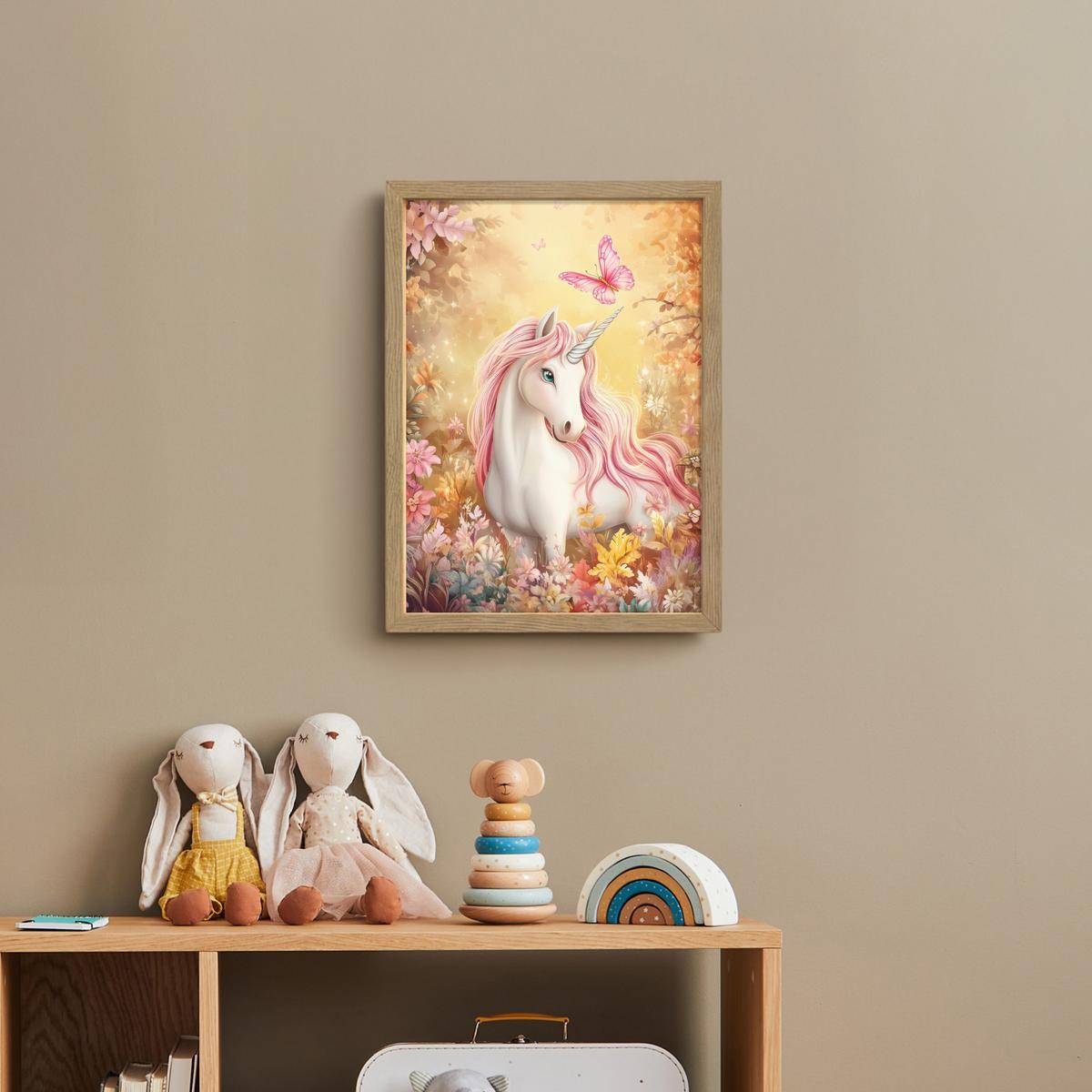 NACHTTISCHLAMPE MIT AKKU Einhorn - Blumen - Schmetterling - Rosa 30x40 cm - Beige, Holzwerkstoff (8/30/40cm) - OnlyWow