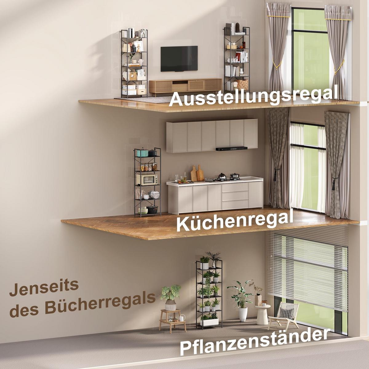 BÜCHERREGAL Standregal mit 5 Ebenen Büroregal Schwarz - Schwarz, Metall (30/170.5/60cm) - HOMCOM