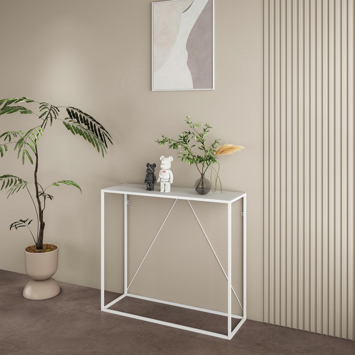 KONSOLENTISCH Austevoll - Weiß, Metall (30/90/80cm) - [en.casa]