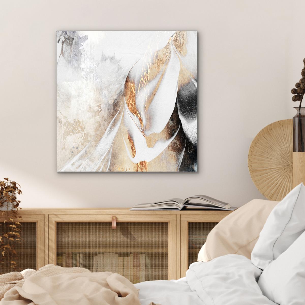 METALLBILD Luxus - Abstrakt - Gold - Weiß 50x50 cm - Goldfarben, Metall (50/50cm) - MuchoWow