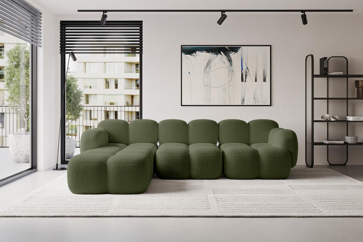 ECKSOFA modulares Sofa Links Miko-L2 302x205x75 Grün Bouclé - Smaragdgrün/Schwarz, Holzwerkstoff/Kunststoff (302/205cm) - ALTDECOR