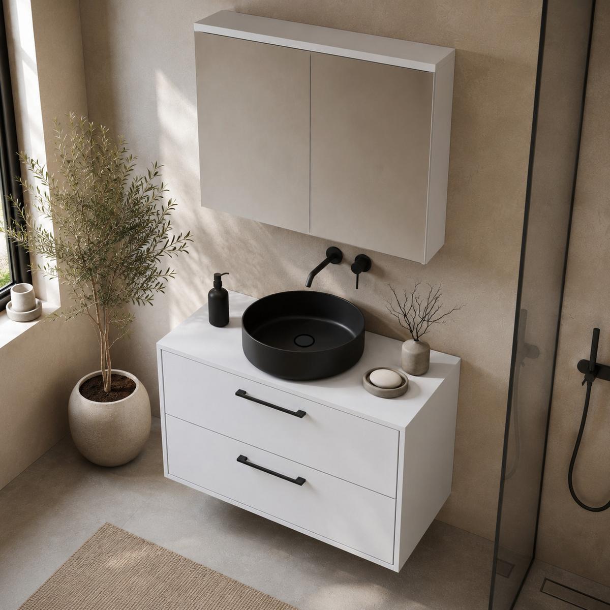 BADMÖBEL-SET Florence 2 Teile Matt Weiß - 80 x 46 x 46 cm - Weiß, Holz (80/46/46cm) - Badplaats