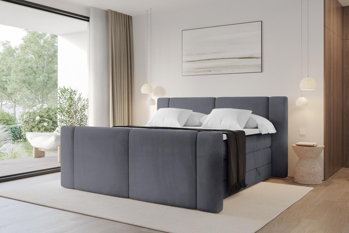 BOXSPRINGBETT mit Matratze H3/H4 - EVON KING Zanozek - 180x200 cm Dunkelgrau - Dunkelgrau, Holzwerkstoff (180/200cm) - ALTDECOR