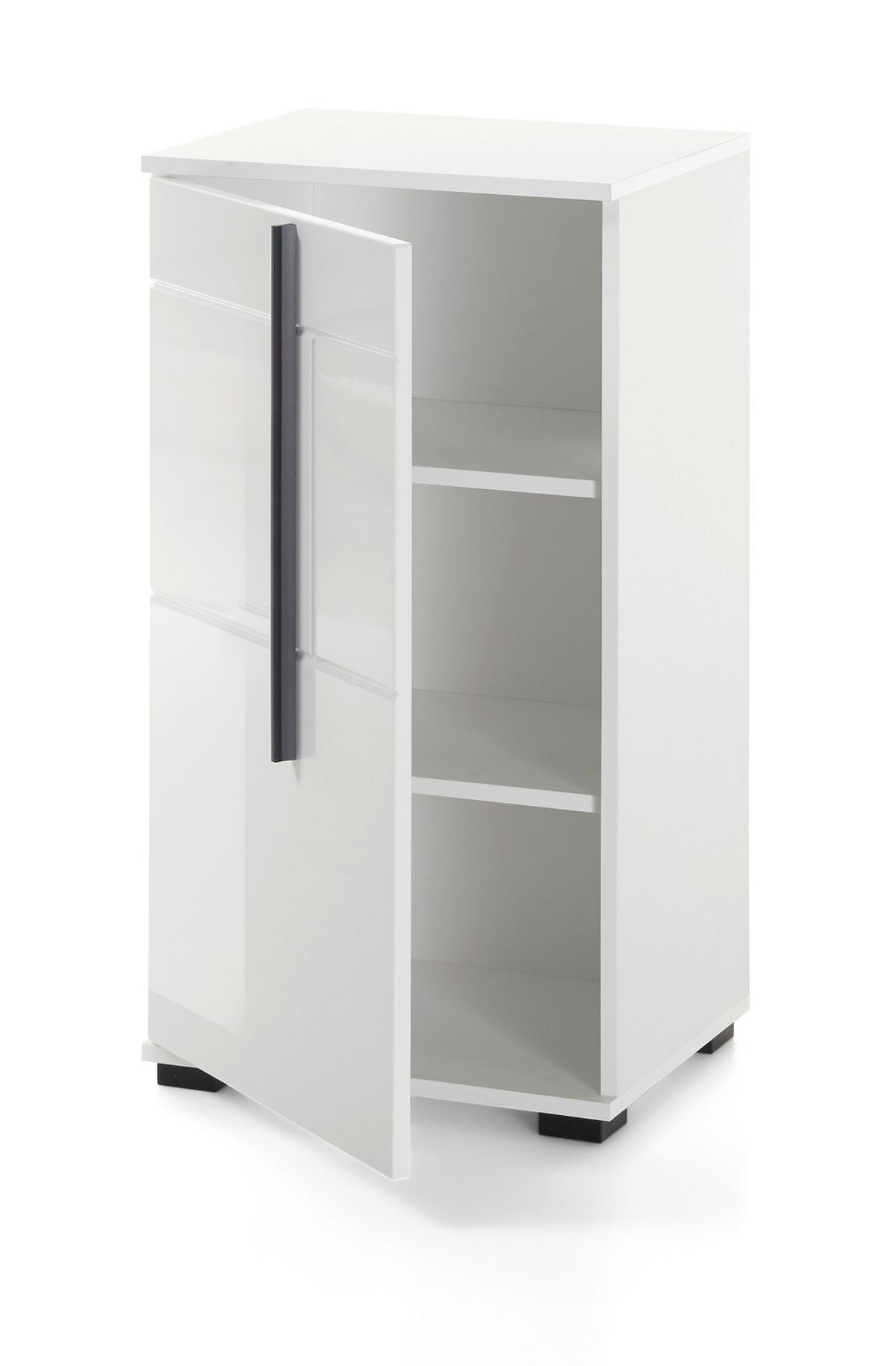 BAD-KOMMODE weiß Hochglanz, Badschrank Unterschrank, 45 x 87 cm - Weiß Hochglanz/Schwarz, Holzwerkstoff/Kunststoff (45/88/35cm) - Furn.Design