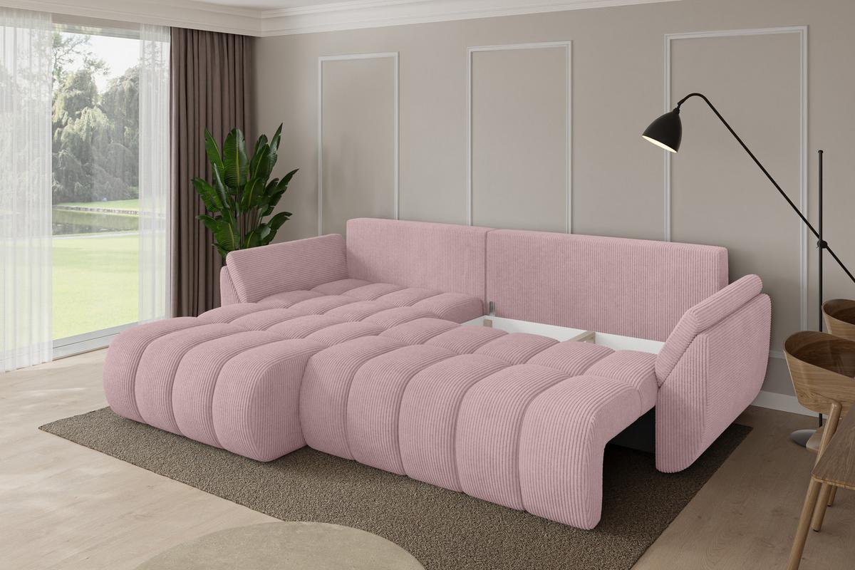 ECKSOFA mit Schlaffunktion Ottomane Links TOKO-L-v1 277x194x86 Rosa Cord - Schwarz/Rosa, Holzwerkstoff/Kunststoff (277/194cm) - ALTDECOR