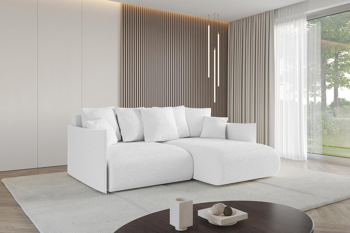 ECKSOFA Ottomane rechts ONESK-L 216x177x72 Weiß Bouclé - Weiß, Holzwerkstoff/Kunststoff (177/216cm) - ALTDECOR