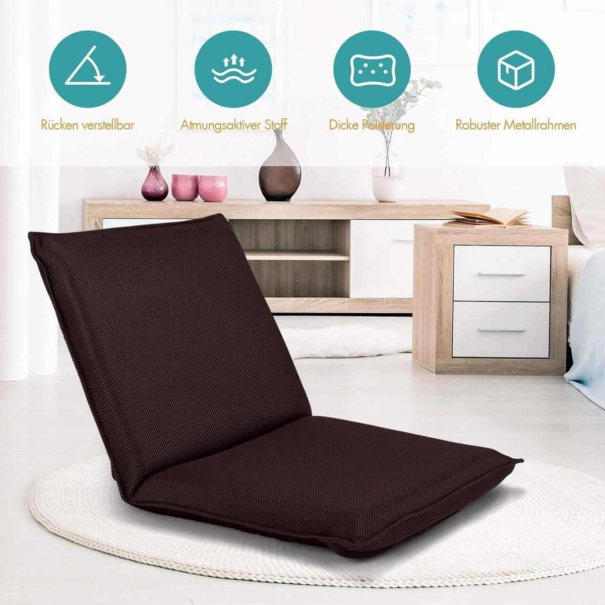 BODENSTUHL Bodensessel Braun - Braun, Textil (47/53/44cm) - COSTWAY