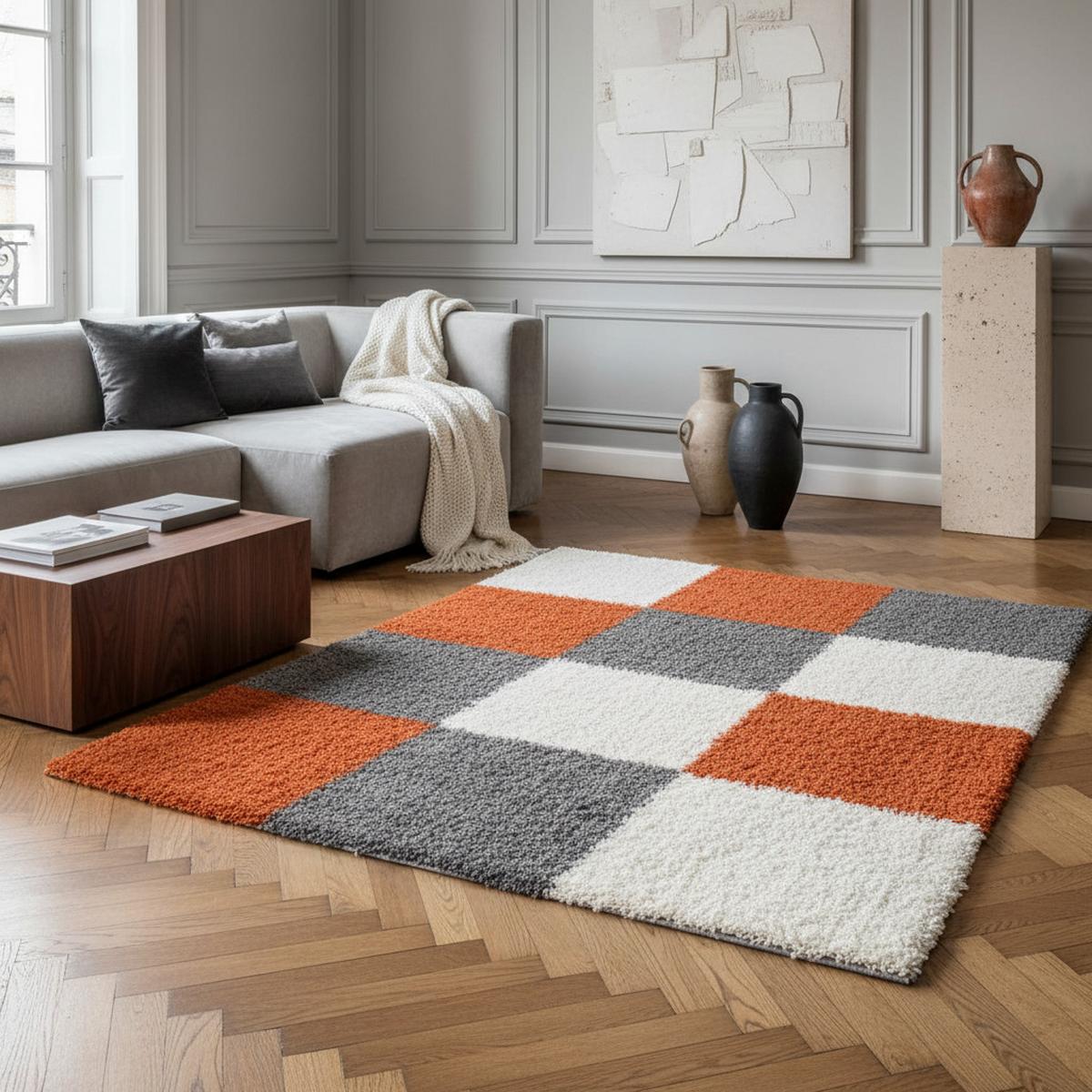 HOCHFLORTEPPICH RHEIN, kariert, Terrakotta, 160 x 230 cm - Orange, Textil (230/160cm) - KADIMA DESIGN