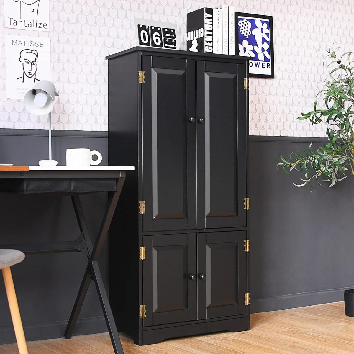 MEHRZWECKSCHRANK Flurschrank Schwarz - Schwarz, Holz (89/123/32cm) - COSTWAY