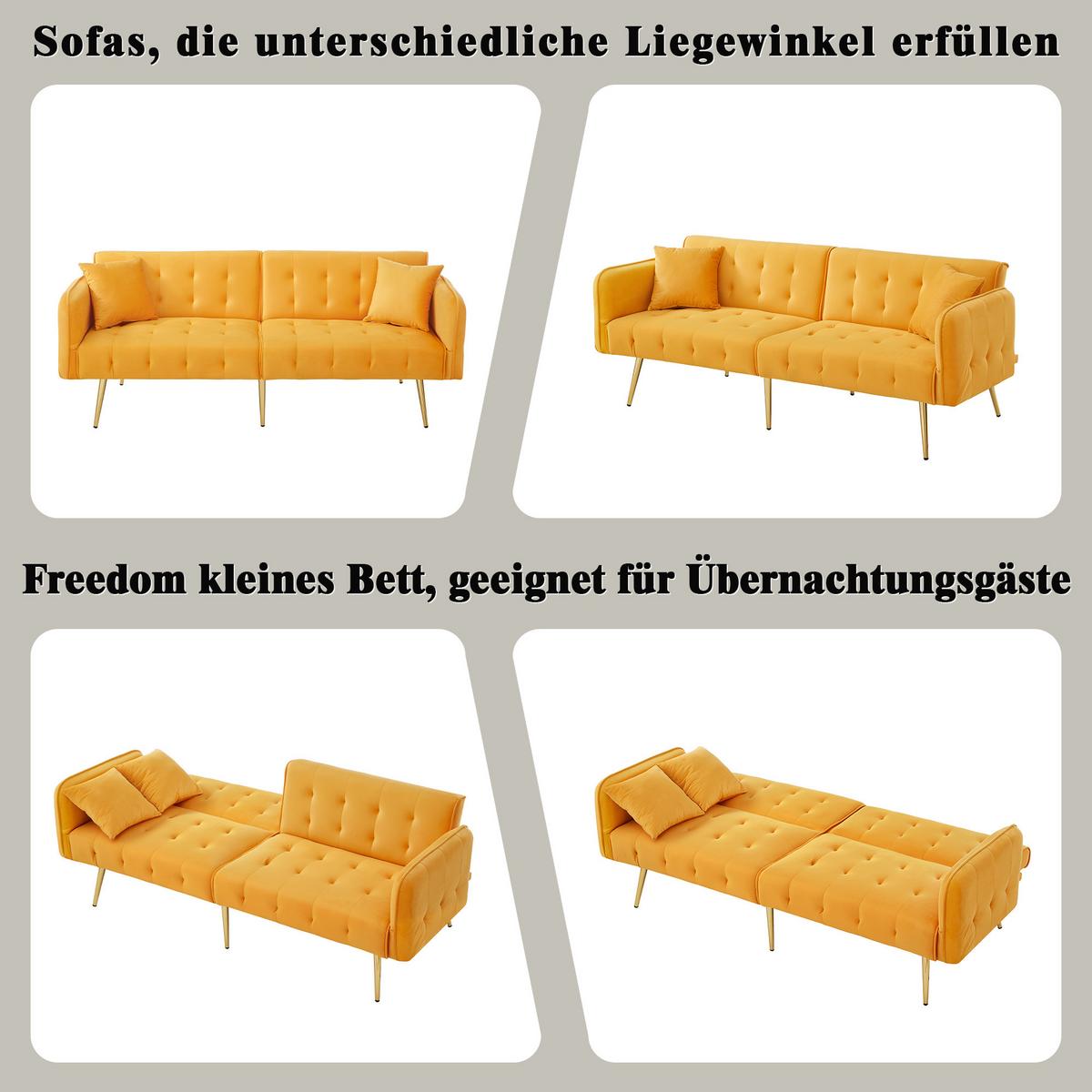 SCHLAFSOFA 2-in-1 Funktion Velours - Gelb, Kunststoff (178/70/82cm) - Urban Meuble