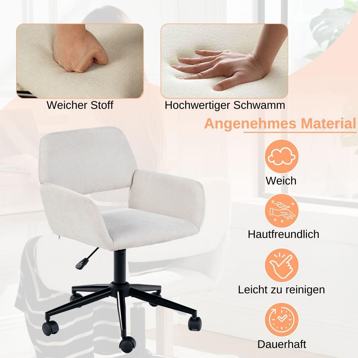 DREHSTUHL Stoffbezug höhenverstellbar & 360° drehbar - Beige/Schwarz, Textil/Metall (54/85/56cm) - Urban Meuble