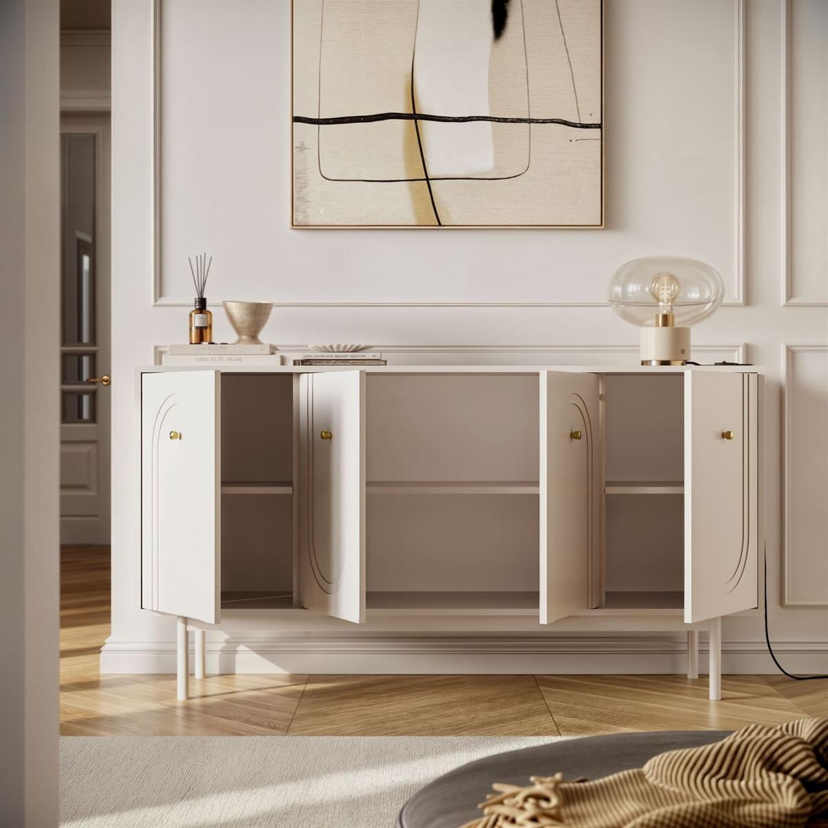 SIDEBOARD LIBERTY 4D auf Holzbeinen kaschmirfarben - Kaschmir, Holzwerkstoff (154/82/39cm) - Lookway