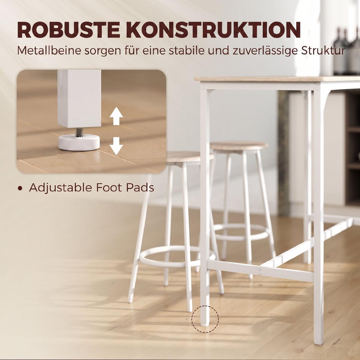 BARTISCH-SET 5er Set MDF Metall Eiche - Eichefarben, Holzwerkstoff (50/89.5/110cm) - HOMCOM