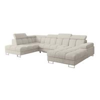WOHNLANDSCHAFT mit Schlaffunktion und Bettkasten Ottomane Links COMA U 345x203x79 Creme Cord - Mokka, Holzwerkstoff/Textil (345/79/203cm) - ALTDECOR