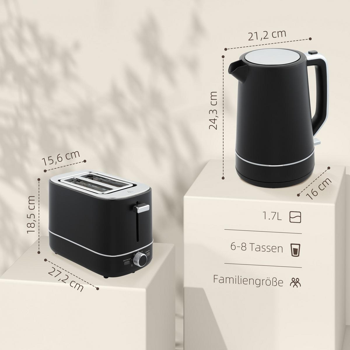 KOCHER-TOASTER-SET Stahl Kunststoff Schwarz - Schwarz, Kunststoff (16/24.3/21.2cm) - HOMCOM