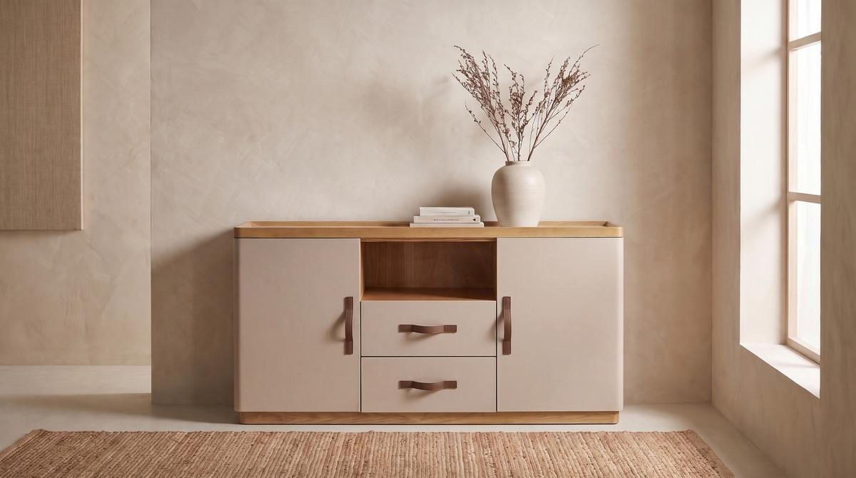 SIDEBOARD FLORIANA Weiß Eiche - Creme, Textil (160/200cm) - KAWOLA