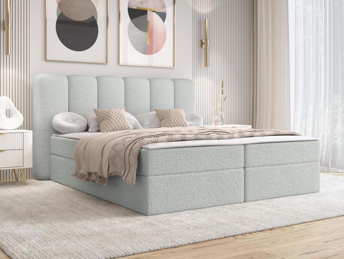BOXBETT Softi 1 Boucle - H3 - Hellgrau/Schwarz, Holz/Holzwerkstoff (160/200cm) - MIRJAN24