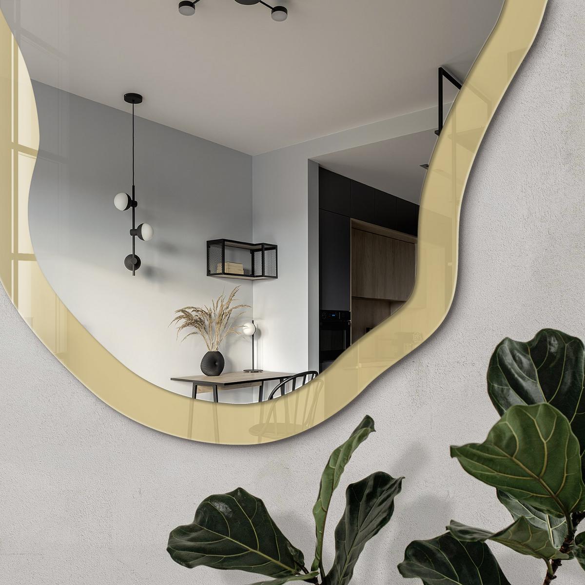 SPIEGEL 90x45 cm asymmetrisch mit Druck - Beige-Gelb - Transparent, Glas (45/90/0.4cm) - TULUP