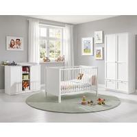 BABYZIMMER-SET 3-teilig: Babybett & Wickelkommode & Kleiderschrank 2-türig mit Schubladen B90/H200/T58 cm, Soft-Close, Landhausstil Weiß / 22802 - Silberfarben/Weiß, Holzwerkstoff/Metall (76/83/146cm) - luma-home