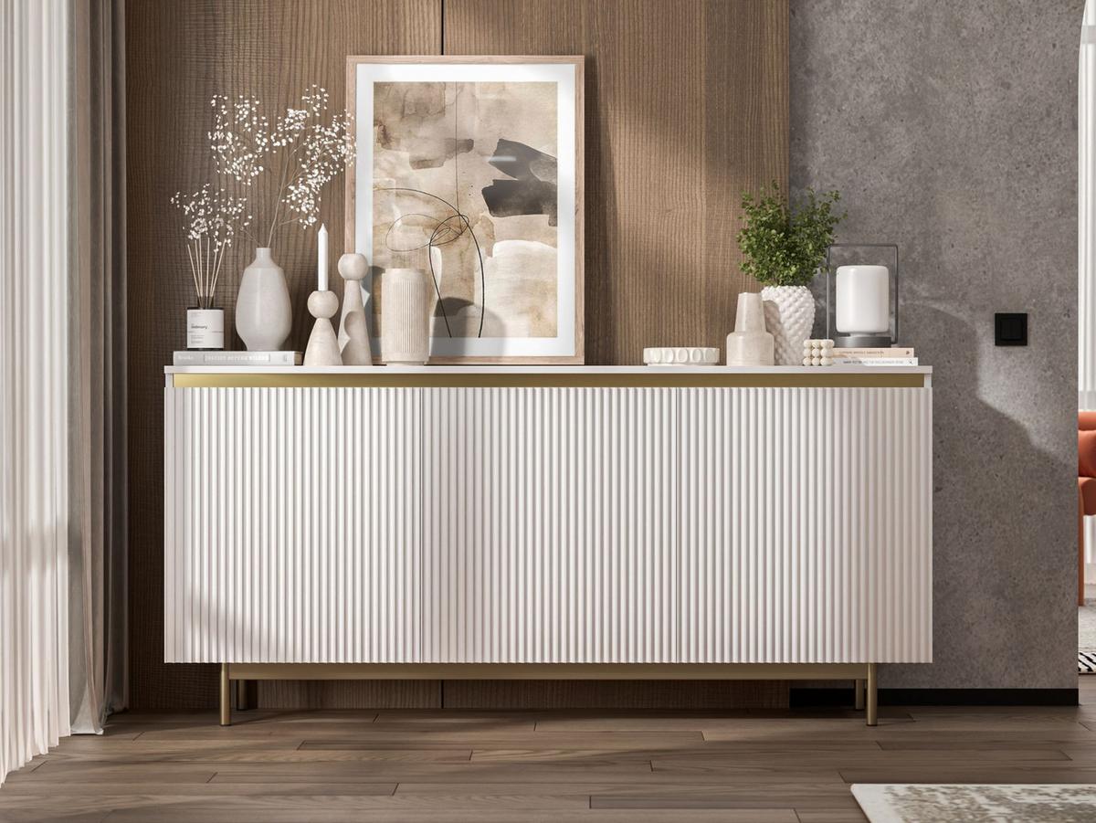 KOMMODE Selene 3D Weiß matt 167 cm mit goldenem Metallrahmen - Goldfarben/Weiß, Holzwerkstoff/Metall (167/79/35cm) - Meble Lindner