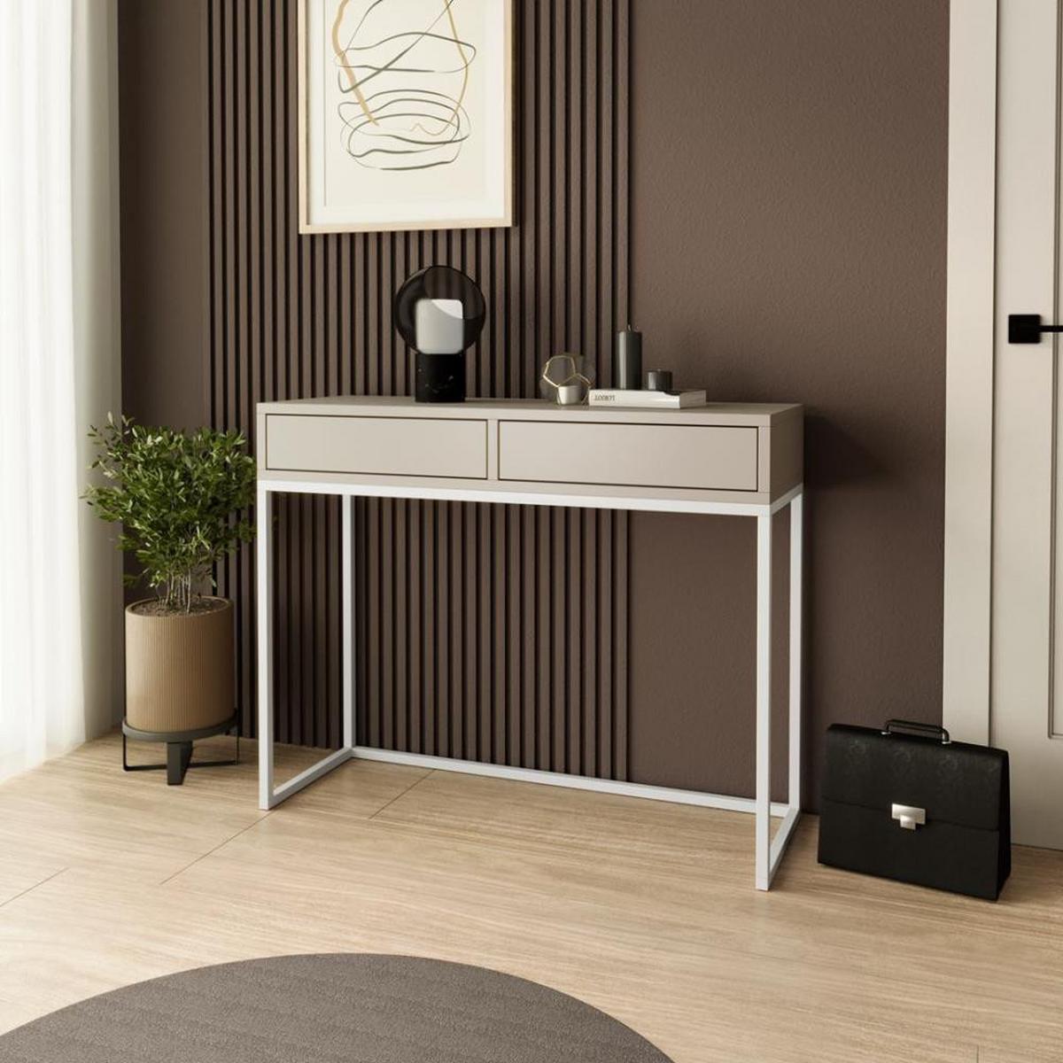 KONSOLENTISCH Lango 100/85/35 kaschmir mit weißen Matellbeinen - Kaschmir/Weiß, Holzwerkstoff/Metall (35/100/85cm) - Beautysofa