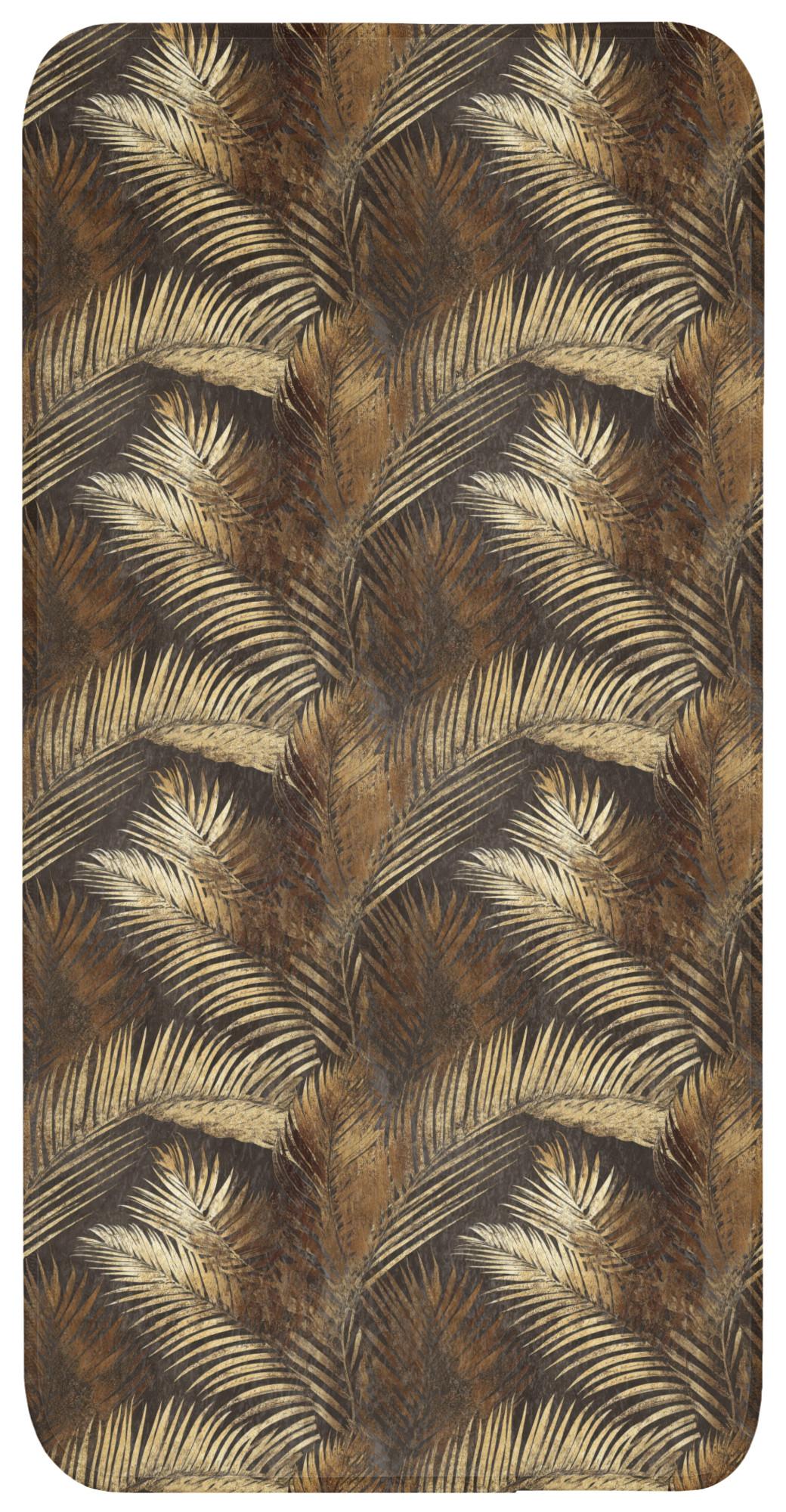 BADEMATTE Tropisch - Blätter - Gold Badteppich 60x120 cm - Dunkelbraun/Goldfarben, Textil (60/120cm) - OnlyWow